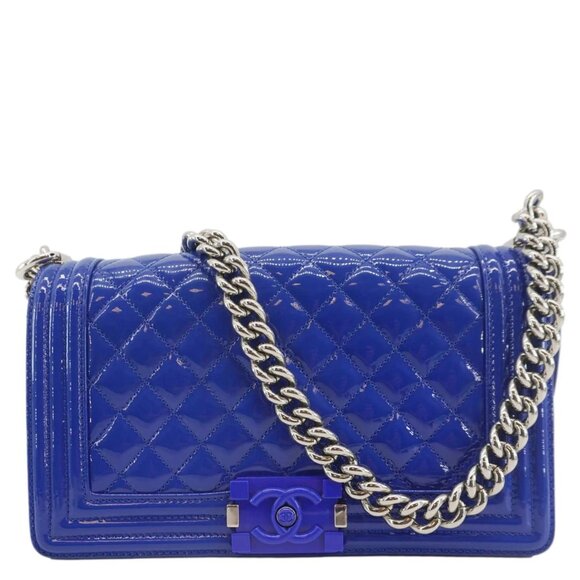Chanel  Boy Flap Medium Plexiglass Patent Leather Crossbody Bag Blue - Picture 1 of 12